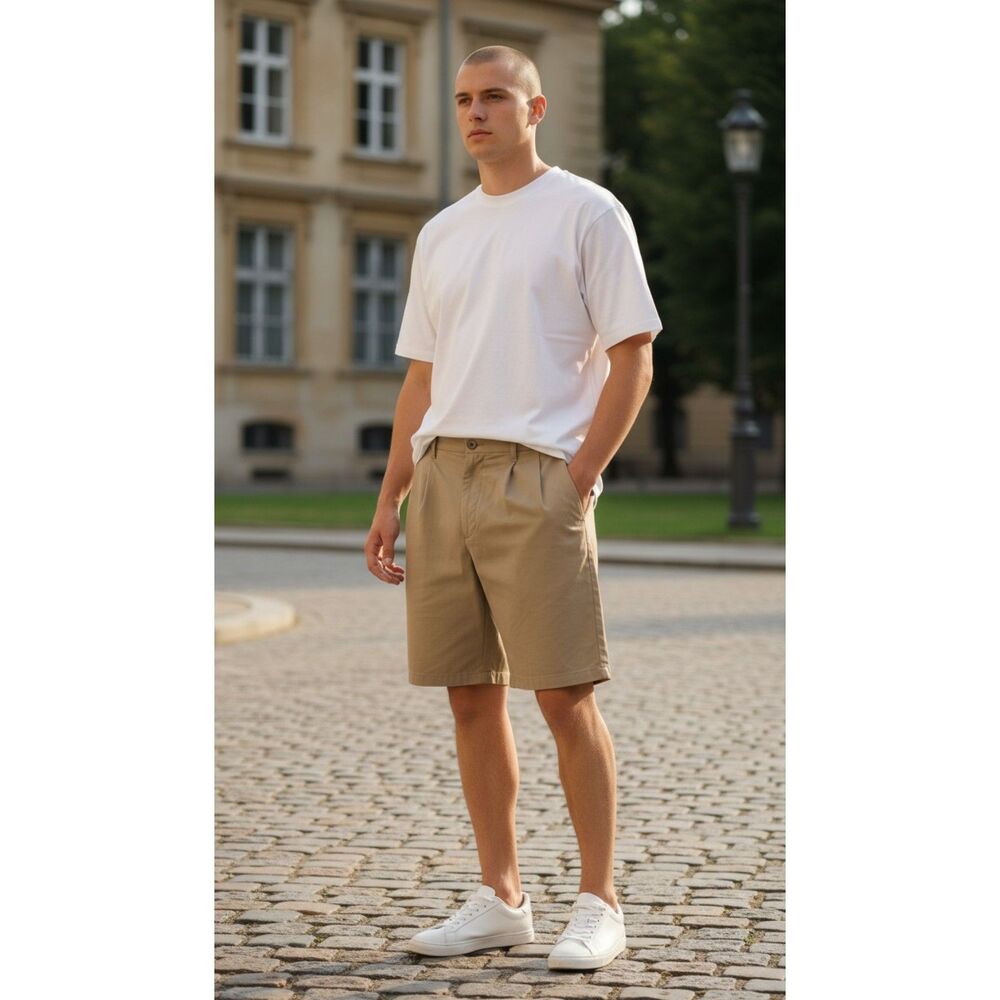 Axist Shorts Men's Size 38 Tan Relaxed Fit Double Pleat Preppy Summer Vacation